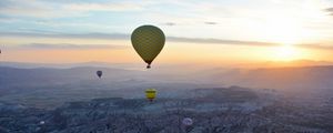 Превью обои воздушные шары, полет, высота, горы, рельеф