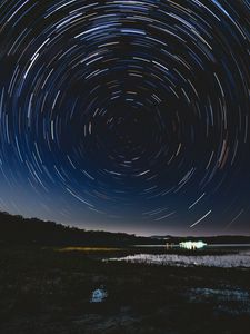 Превью обои вращение, звездное небо, ночь, блеск