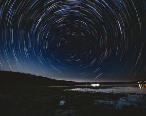 Превью обои вращение, звездное небо, ночь, блеск