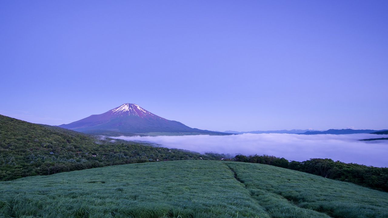 Обои вулкан, хонсю, туман, гора, япония, фудзияма