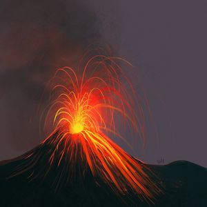 Превью обои вулкан, извержение, арт