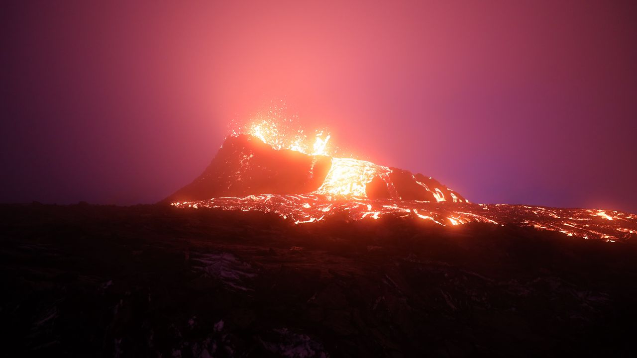 Обои вулкан, извержение, лава, горячий