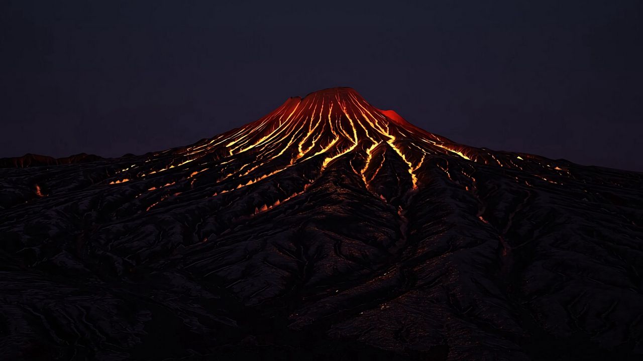Обои вулкан, кратер, лава, горячий, темный