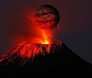 Превью обои вулкан, лава, искры, трещины, шар