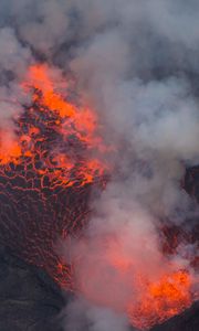 Превью обои вулкан, лава, извержение, дым, пепел, горячий, кратер