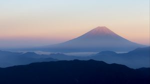 Превью обои вулкан, туман, гора, фудзияма, япония