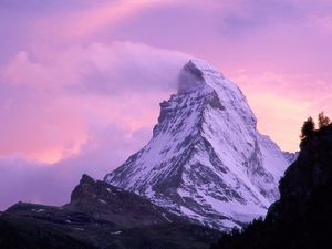 Превью обои wind shear, matterhorn, швейцария, вершина, ветер, снег