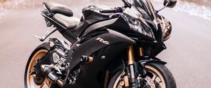 Превью обои yamaha r6, yamaha, мотоцикл, байк, черный, вид сбоку