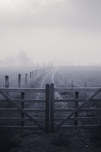 Превью обои забор, туман, трава, дорога