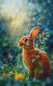 Превью обои заяк, кролик, дождь, пасха, весна