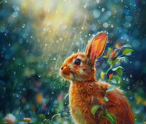 Превью обои заяк, кролик, дождь, пасха, весна
