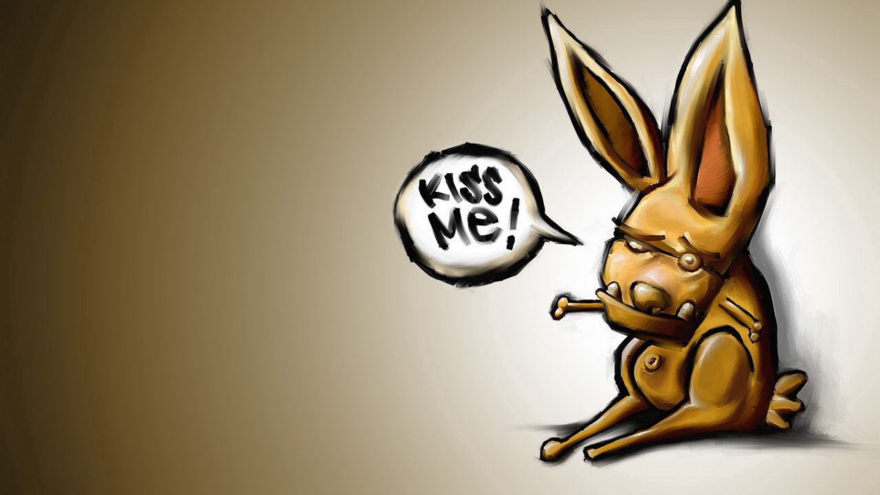 Обои заяц, грусть, желание, поцелуй