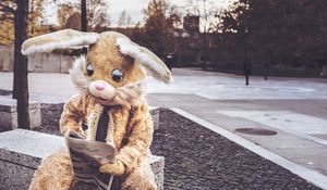 Превью обои заяц, костюм, чтение
