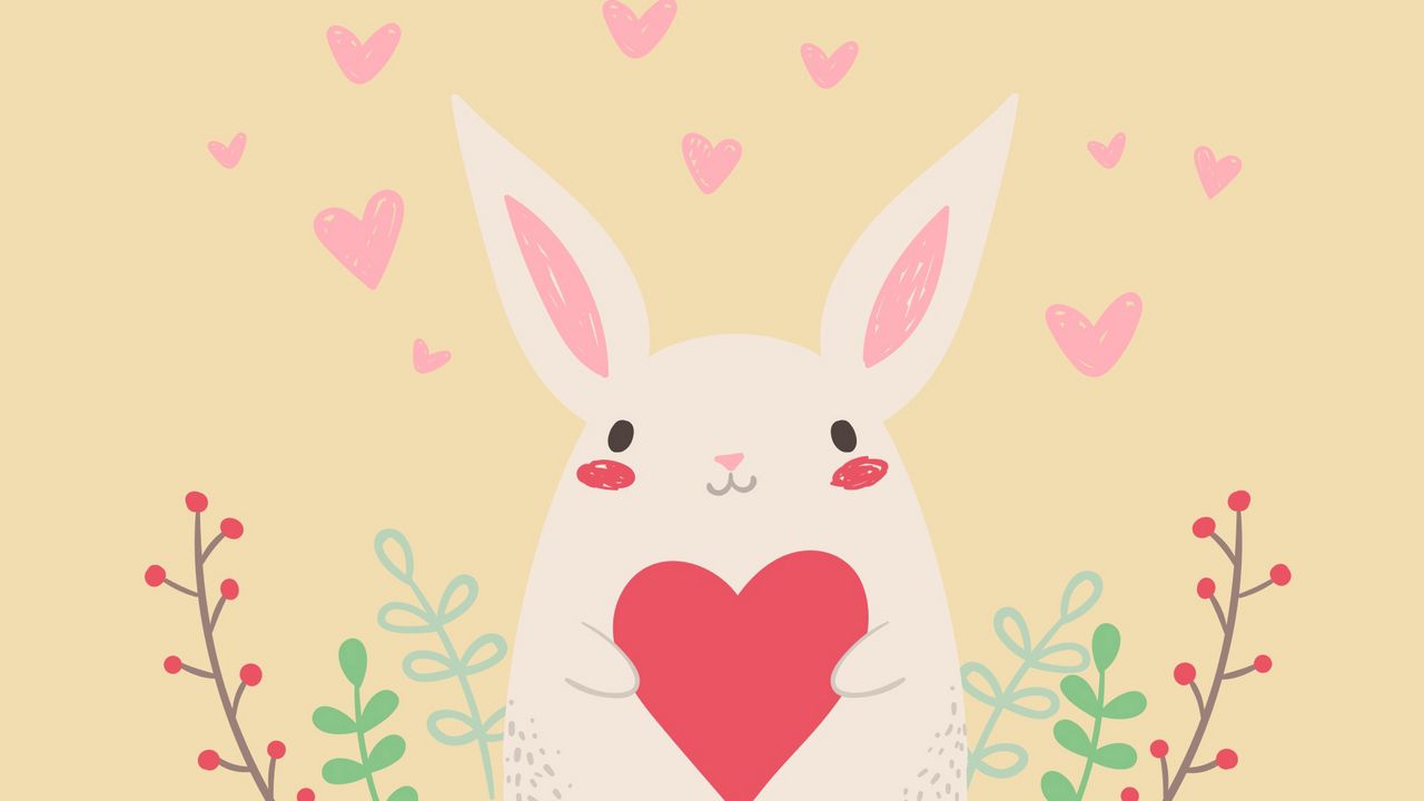 Обои заяц, кролик, арт, сердце, милый