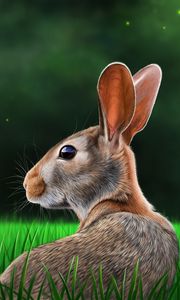 Превью обои заяц, кролик, профиль, трава, арт
