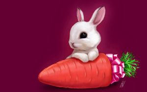 Превью обои заяц, рисунок, морковь, милый