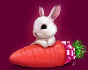 Превью обои заяц, рисунок, морковь, милый
