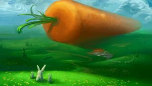 Превью обои зайцы, морковь, огромный, удивление, ожидание