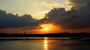 Превью обои закат, блики, солнце, море, волны