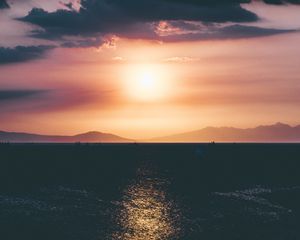 Превью обои закат, горизонт, море, небо