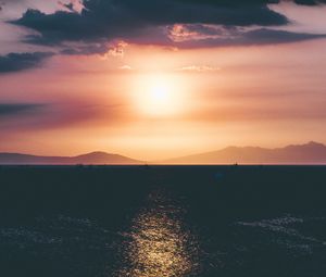 Превью обои закат, горизонт, море, небо
