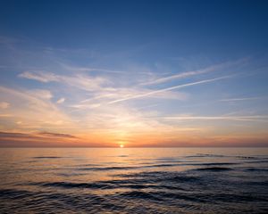 Превью обои закат, горизонт, море, солнце, небо