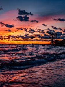 Превью обои закат, горизонт, море, побережье, небо