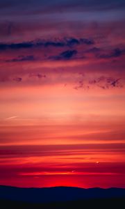 Превью обои закат, горизонт, небо, красный, облака