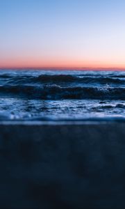 Превью обои закат, горизонт, водная гладь, волны