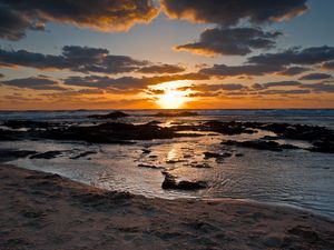 Превью обои закат, море, берег, пейзаж