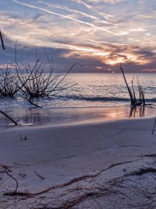 Превью обои закат, море, берег, пейзаж