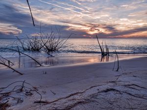 Превью обои закат, море, берег, пейзаж