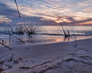 Превью обои закат, море, берег, пейзаж