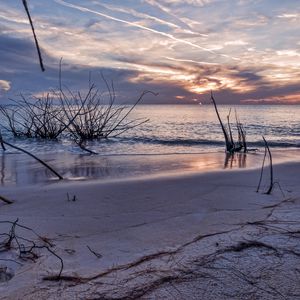 Превью обои закат, море, берег, пейзаж