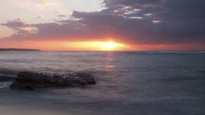 Превью обои закат, море, горизонт, пляж, небо
