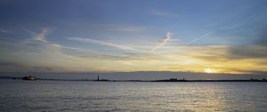 Превью обои закат, море, горизонт, небо, блики