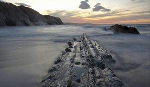 Превью обои закат, море, скалы, пейзаж