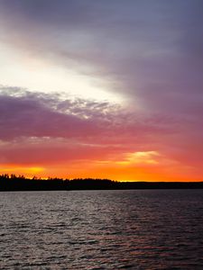 Превью обои закат, небо, облака, горизонт, озеро, вода, пейзаж, природа