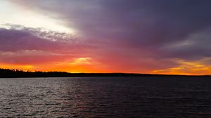 Превью обои закат, небо, облака, горизонт, озеро, вода, пейзаж, природа