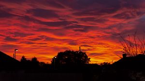 Превью обои закат, облака, деревья, огненный