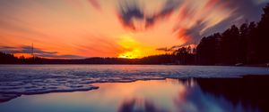 Превью обои закат, озеро, лед, небо