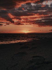 Превью обои закат, пляж, море, сумерки, вечер
