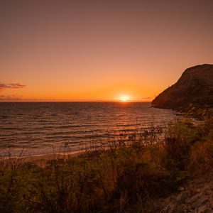 Превью обои закат, побережье, море, горизонт