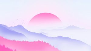 Превью обои закат, солнце, деревья, вектор, арт