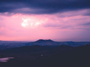 Превью обои закат, вечер, даль, горы