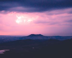 Превью обои закат, вечер, даль, горы