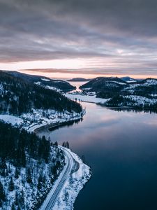 Превью обои залив, море, холмы, острова, вид сверху, пейзаж, норвегия