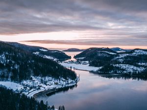 Превью обои залив, море, холмы, острова, вид сверху, пейзаж, норвегия