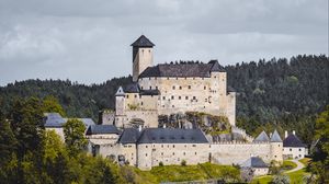 Превью обои замок, архитектура, здание, лес, деревья