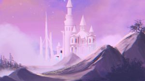 Превью обои замок, башни, облака, арт, фиолетовый